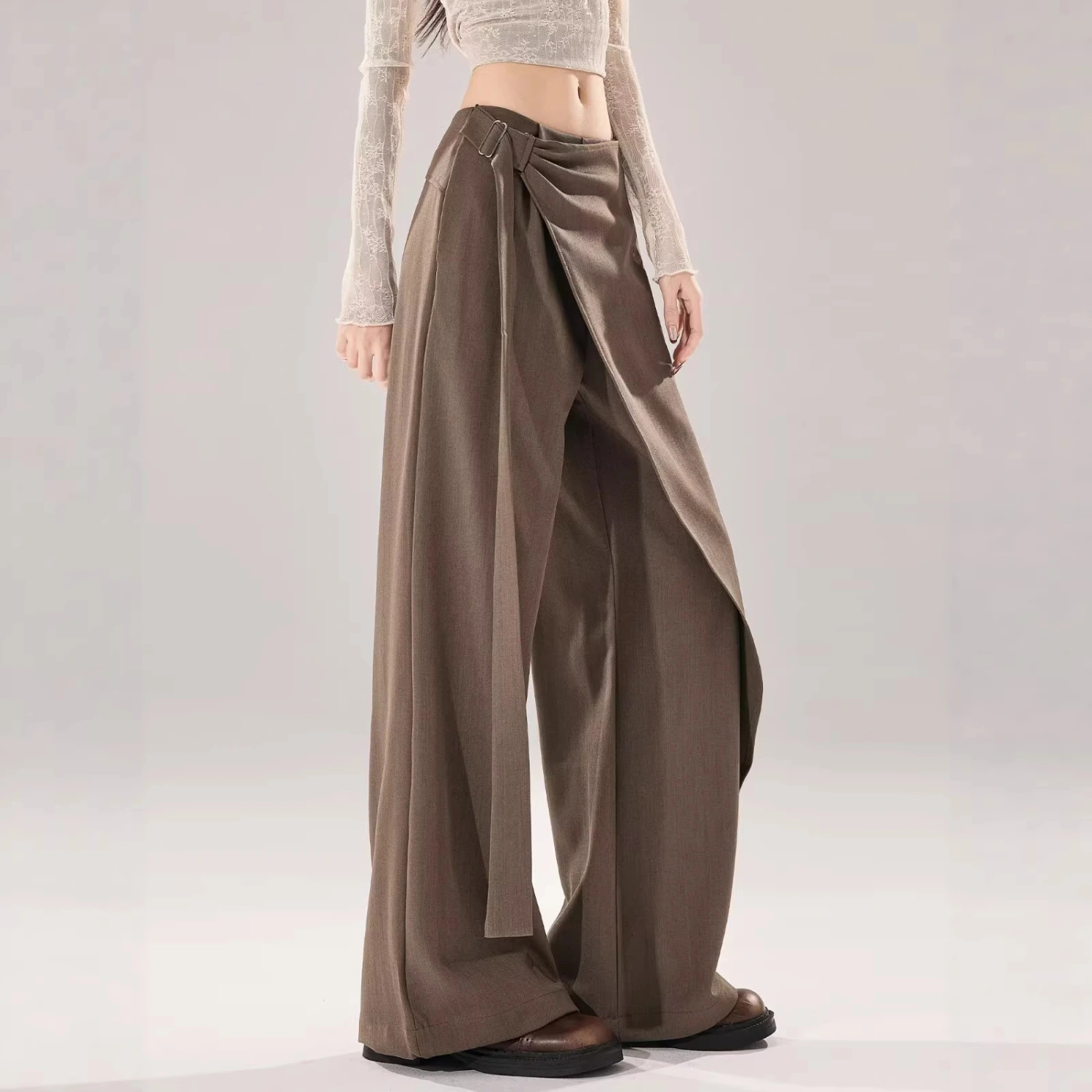 Irregular Ribbon High-Waist Wide-Leg Pants Womens