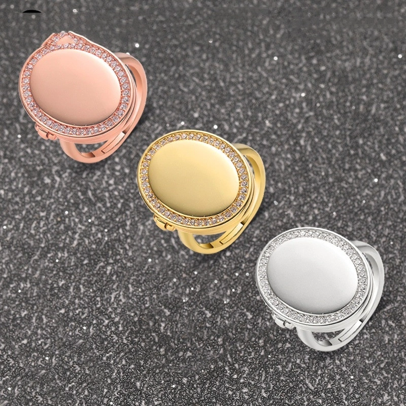 Creative Fashion Geometric Oval Flip-Open Photo Box Ring