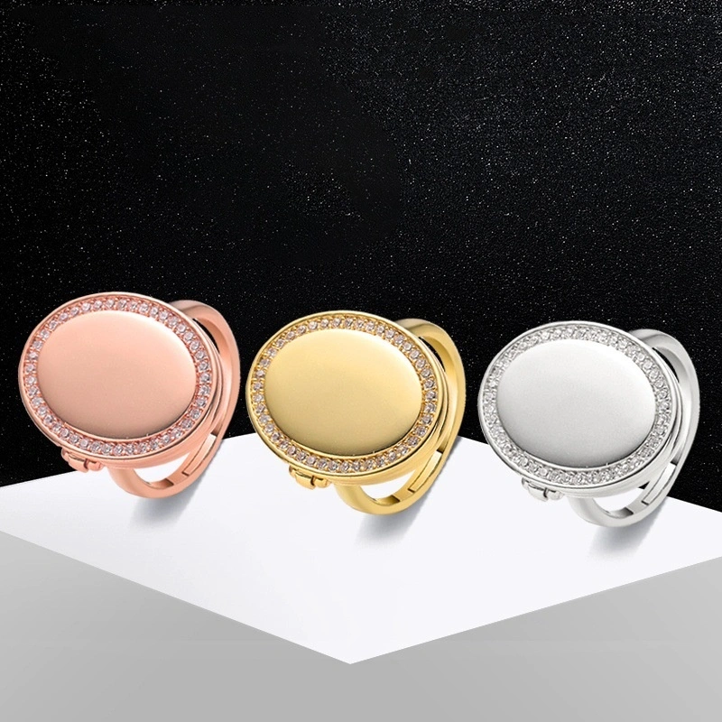 Creative Fashion Geometric Oval Flip-Open Photo Box Ring