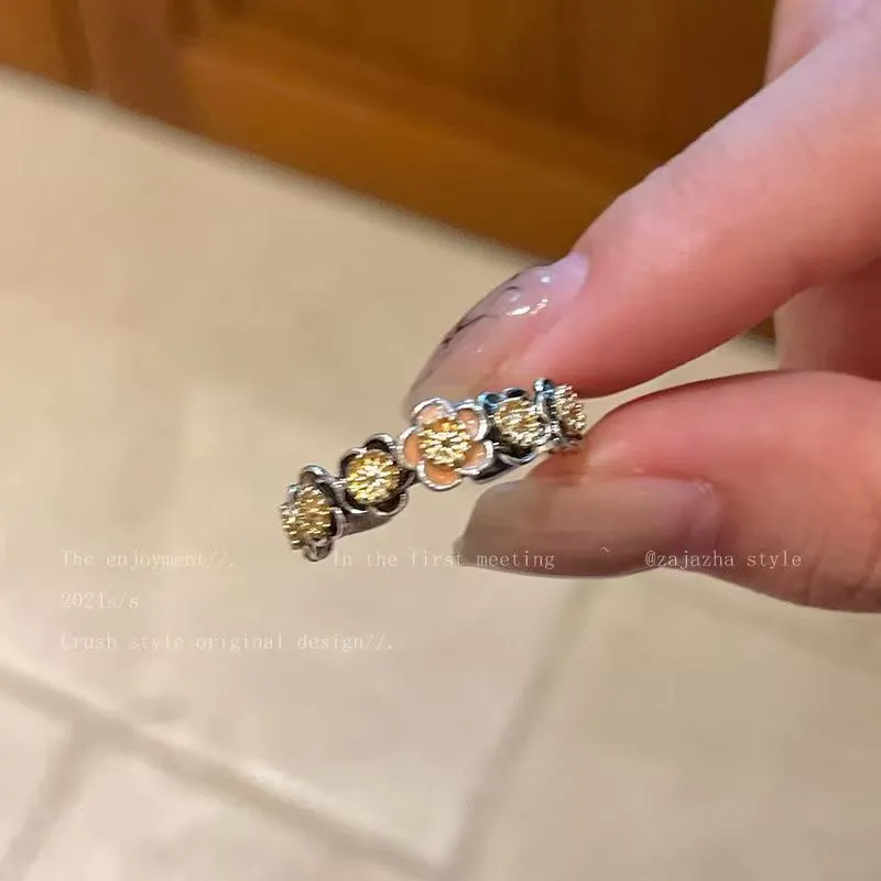 Maillard Tiger Eye Stone Adjustable Open Ring For Women, Minimalist Design Index Finger Ring, Vintage Heavy Industry Oval Band