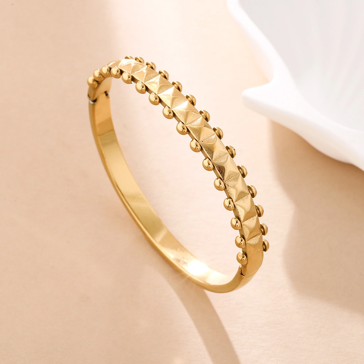 18K Gold Stainless Steel Wave-Style Diamond-Encrusted Bracelet