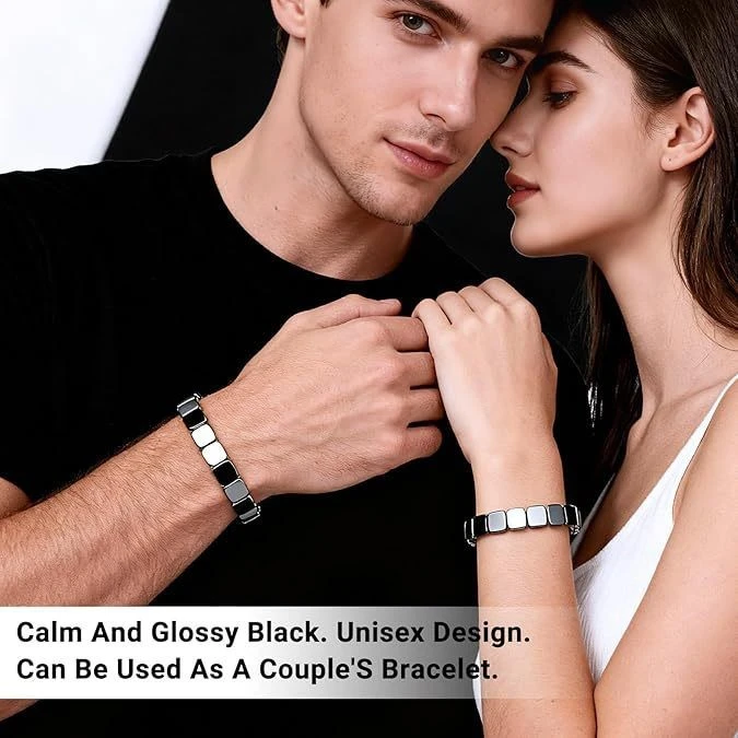 Square Black Tourmaline Bracelet Mens Elastic Mixed-Style Bracelet