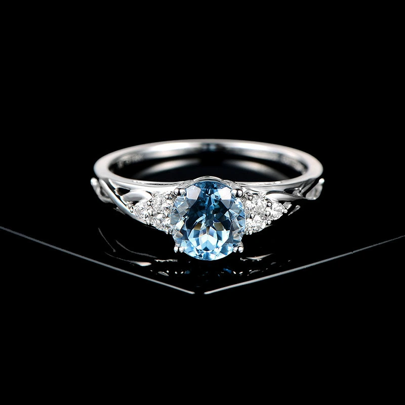 New Elegant Hollow-out Ring In Aquamarine Faux Gemstone Minimalist Design