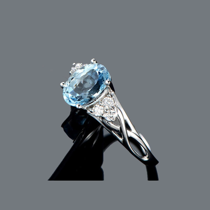 New Elegant Hollow-out Ring In Aquamarine Faux Gemstone Minimalist Design