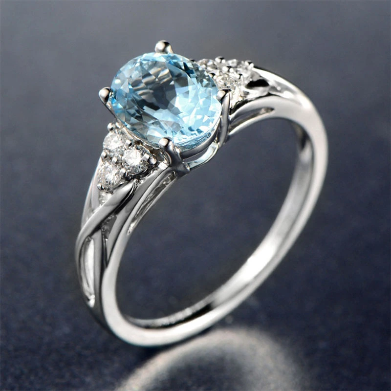 New Elegant Hollow-out Ring In Aquamarine Faux Gemstone Minimalist Design