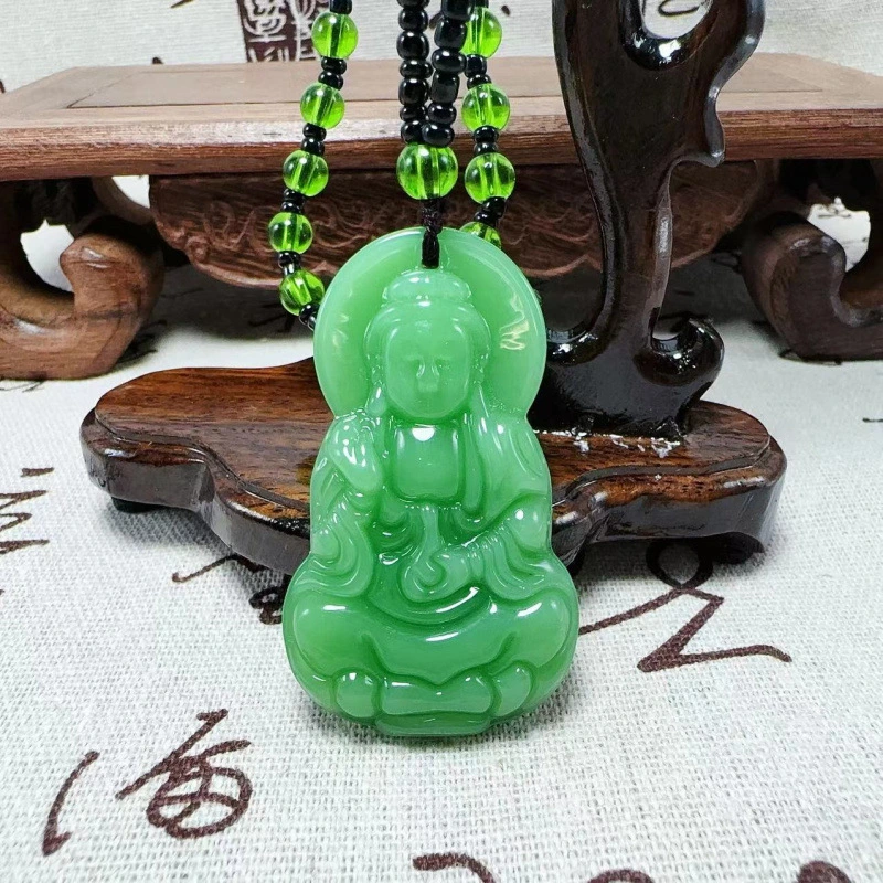 Hetian-style Guanyin Buddha Pendant Ethnic-style Sweater Chain For Men