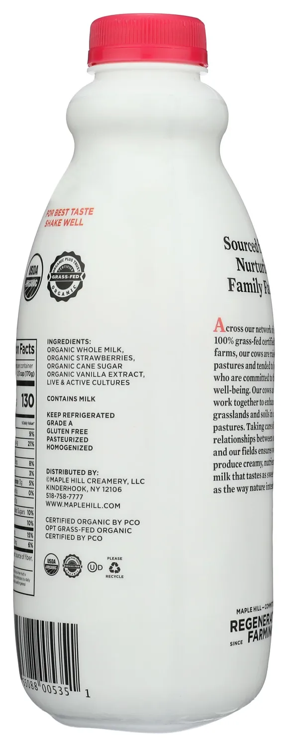 Maple Hill Creamery, 100% Grass Fed Organic Kefir, Strawberry, 32 oz