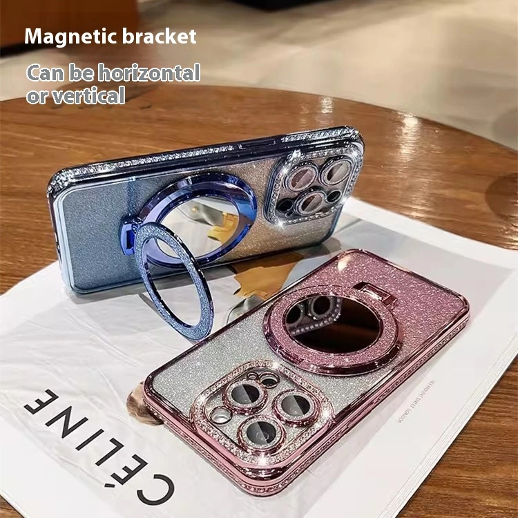 Makeup Mirror Bracket Phone Case Glitter Protective Cover
