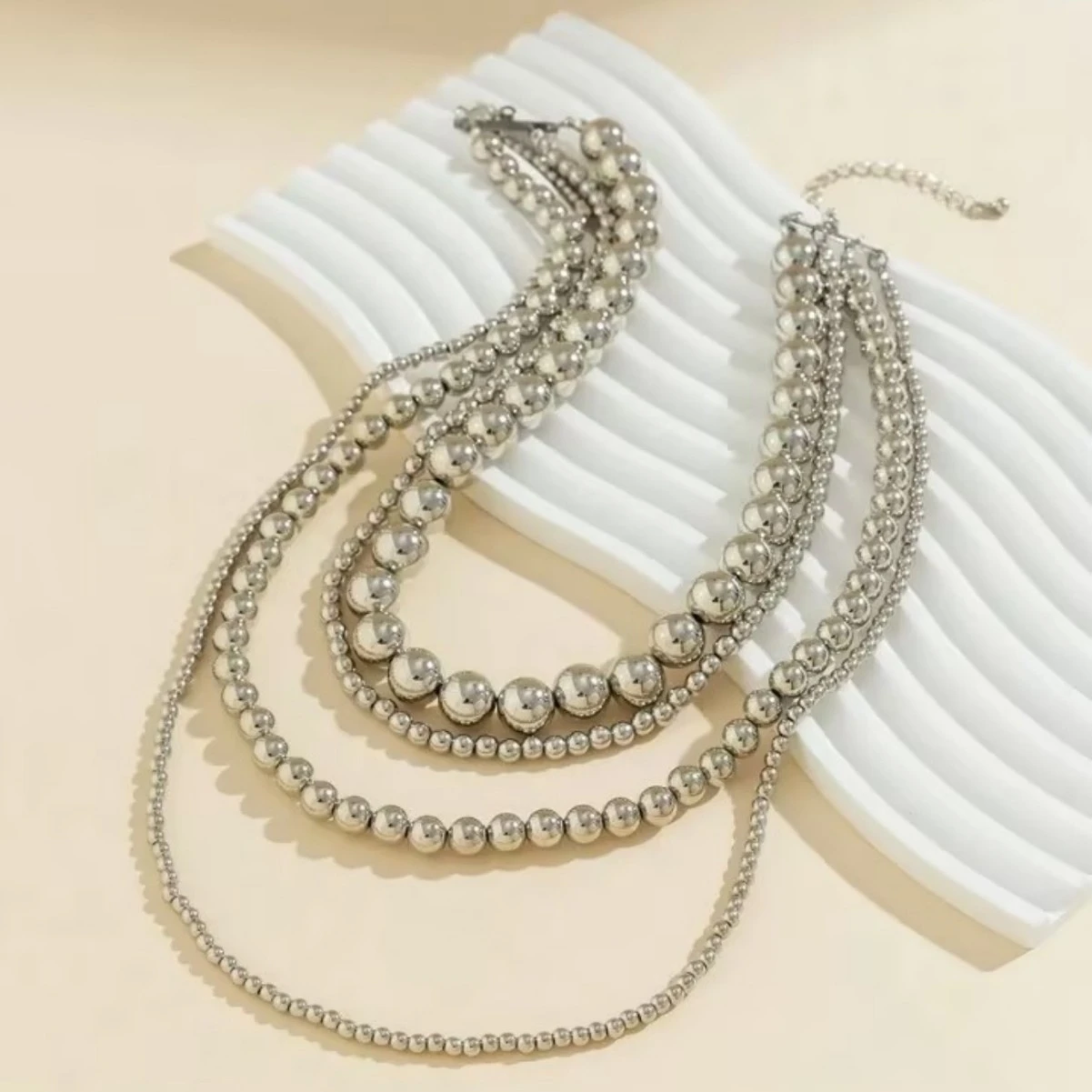 Exaggerated Cyber-style Multi-layered Bead Stackable Necklace
