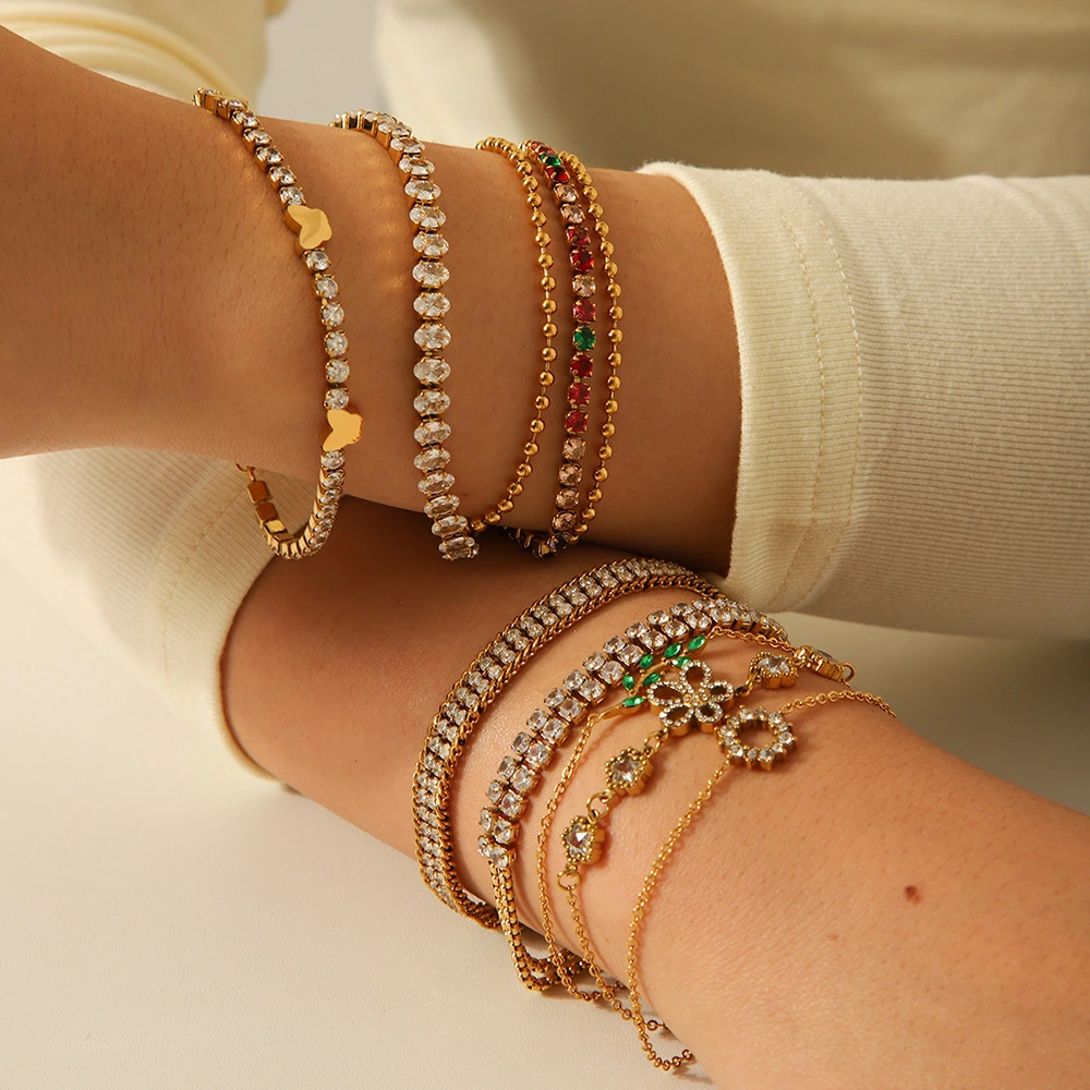 Full-Crystal Zircon Flower Stainless Steel Bracelet