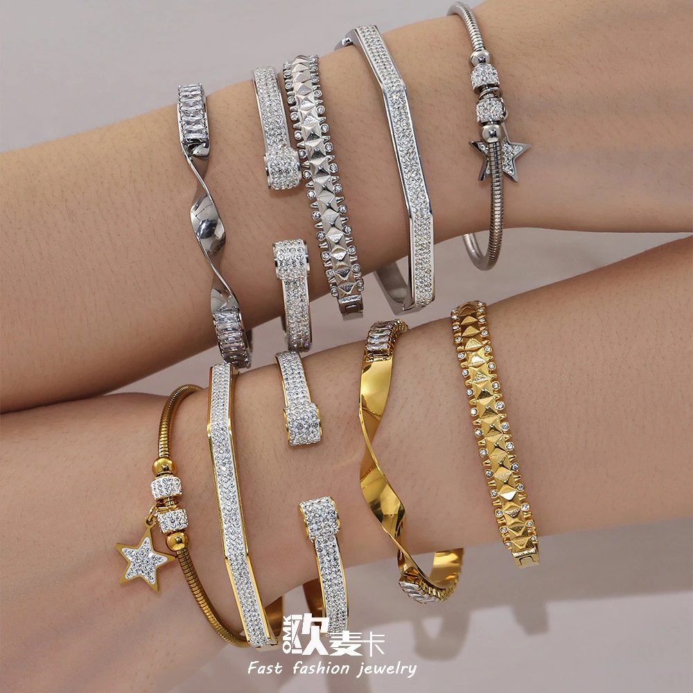 Stainless Steel Ultra-Shiny Full-Crystal Clip Bracelet