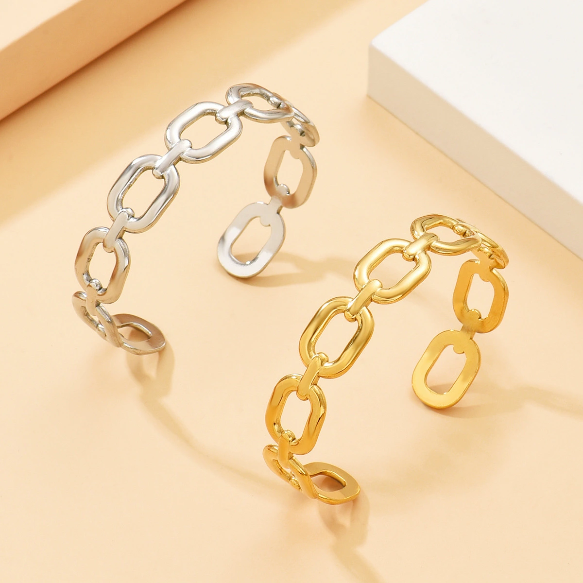 Minimalist Hollow Square Chain Link Stainless Steel Bracelet