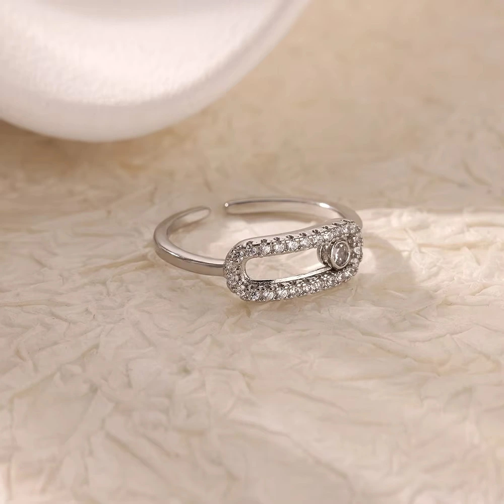 18K Gold-plated Full Diamond Titanium Steel Colorfast Open Ring For Women