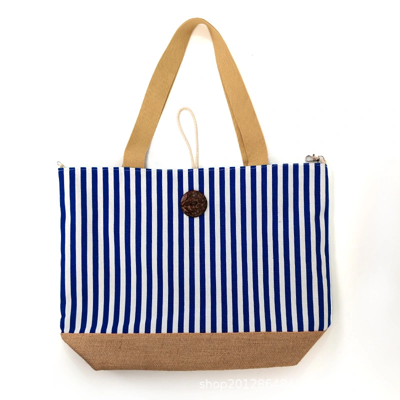 New Striped Canvas Large-Capacity Shoulder Commuter Tote Bag