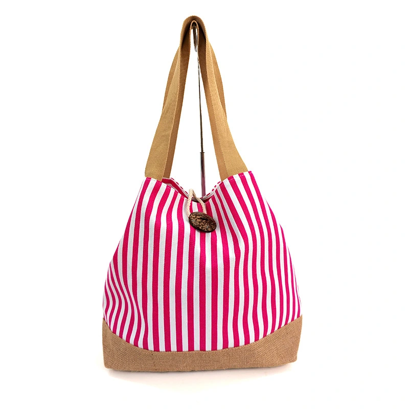 New Striped Canvas Large-Capacity Shoulder Commuter Tote Bag