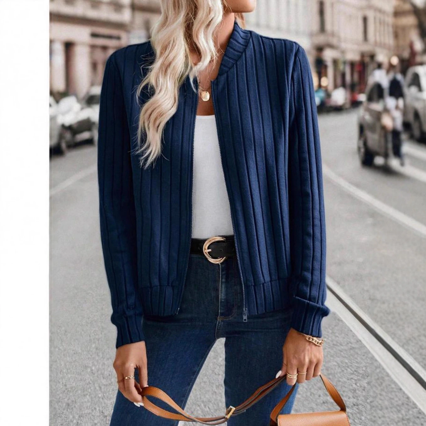 New Style Half-high-neck Cardigan With A Zipper