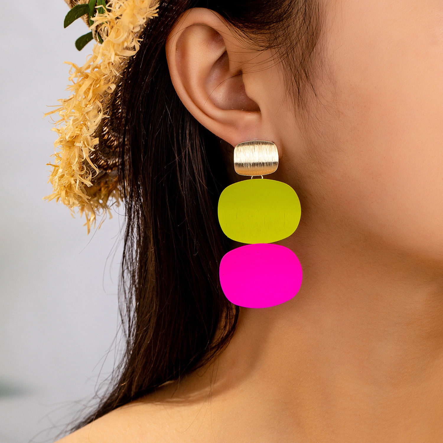 Fashionable Colorful Geometric Disc-Panel Earrings For Women