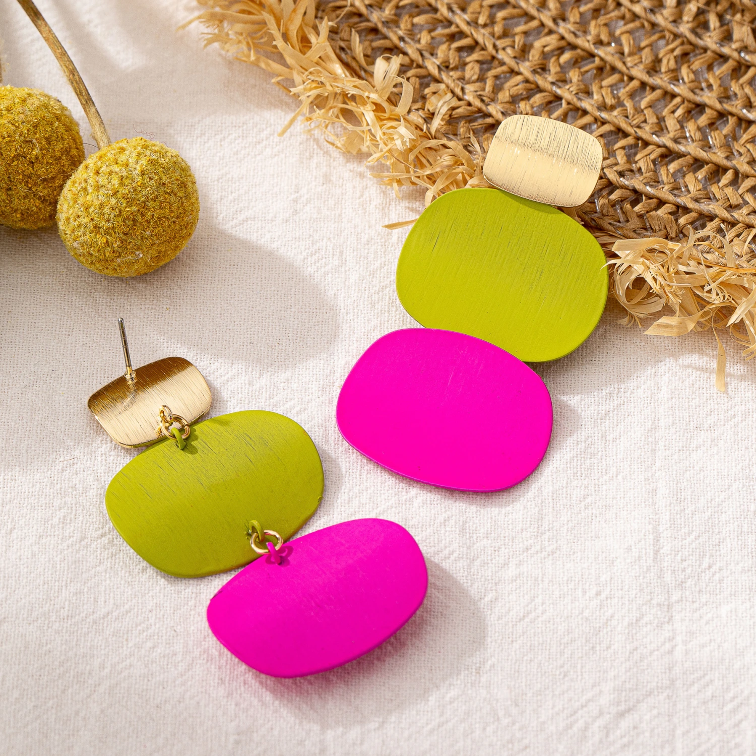 Fashionable Colorful Geometric Disc-Panel Earrings For Women