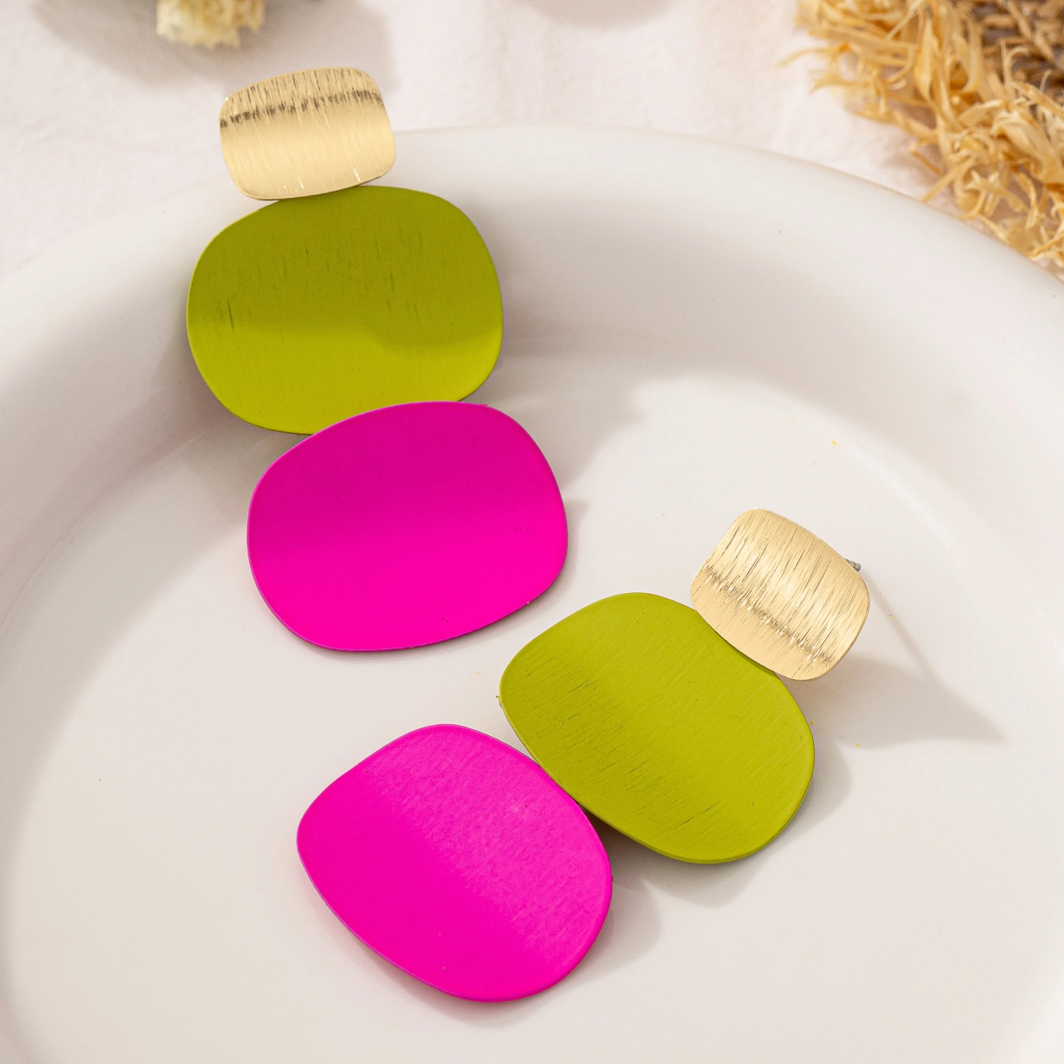 Fashionable Colorful Geometric Disc-Panel Earrings For Women