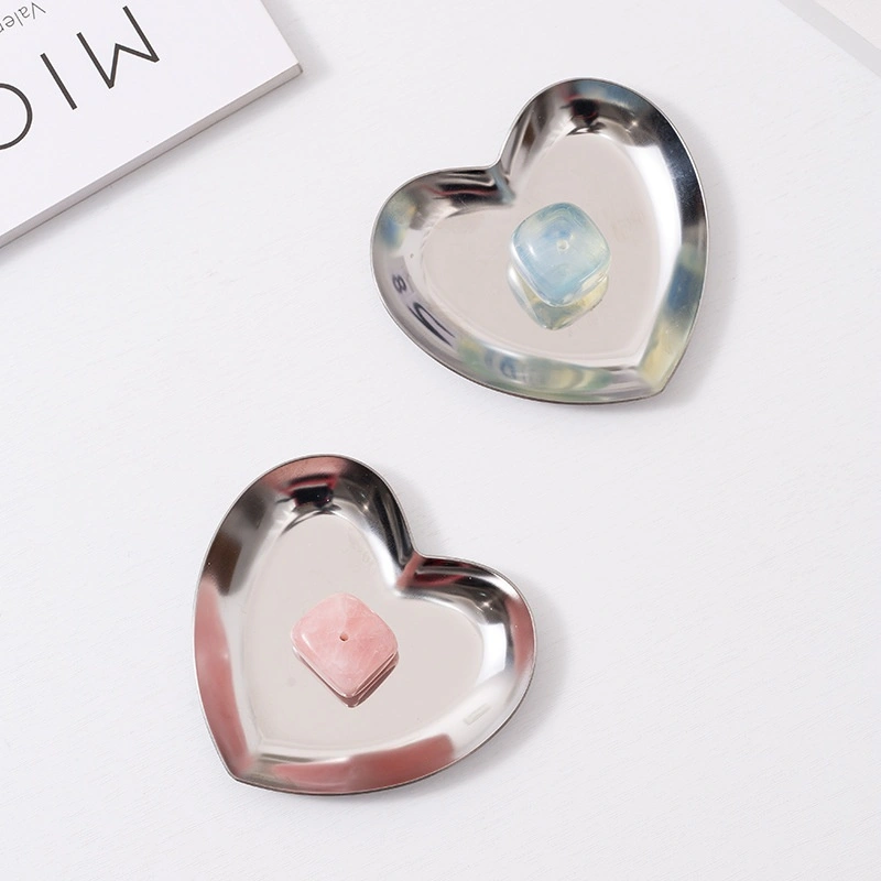 Heart-shaped Incense Holder And Aromatherapy Tray Made Of Natural Raw Stone And Stainless Steel
