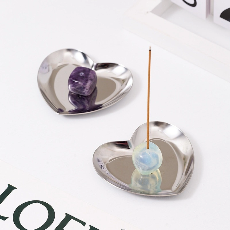 Heart-shaped Incense Holder And Aromatherapy Tray Made Of Natural Raw Stone And Stainless Steel
