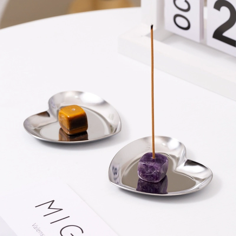 Heart-shaped Incense Holder And Aromatherapy Tray Made Of Natural Raw Stone And Stainless Steel