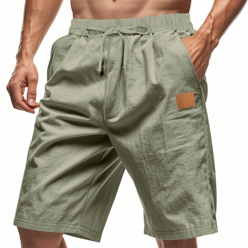 Solid-color Mens Plus-size Thin Linen Breathable Beach Sports Casual
