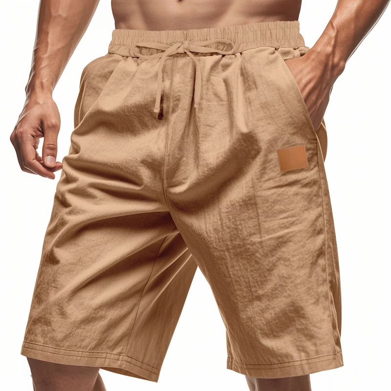Solid-color Mens Plus-size Thin Linen Breathable Beach Sports Casual
