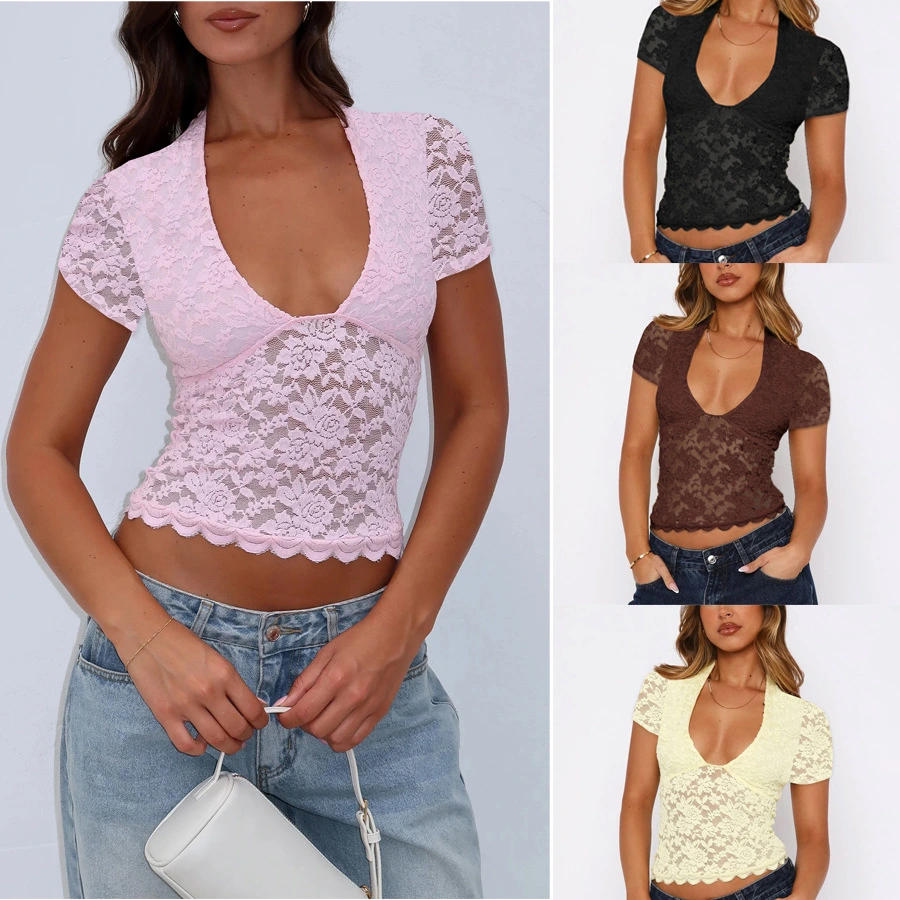 Lacy Slim-fit Bottoming Top Women's Clothing