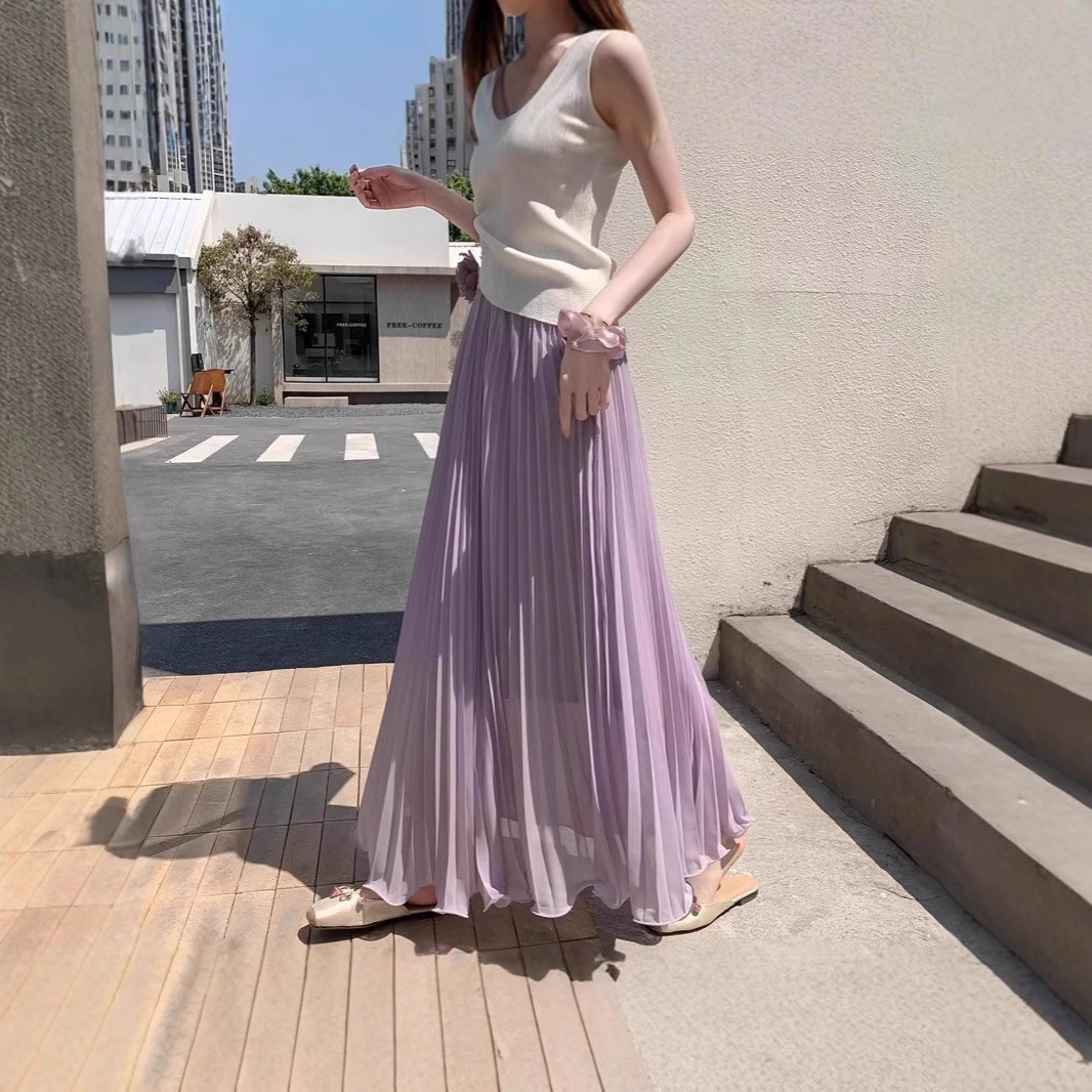 Women's High-Waisted Chiffon Pleated Skirt