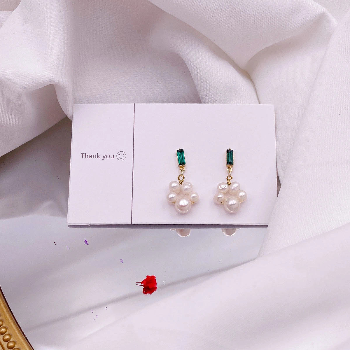 Freshwater Pearl Earrings For Women Unique Design With Green Zircon
