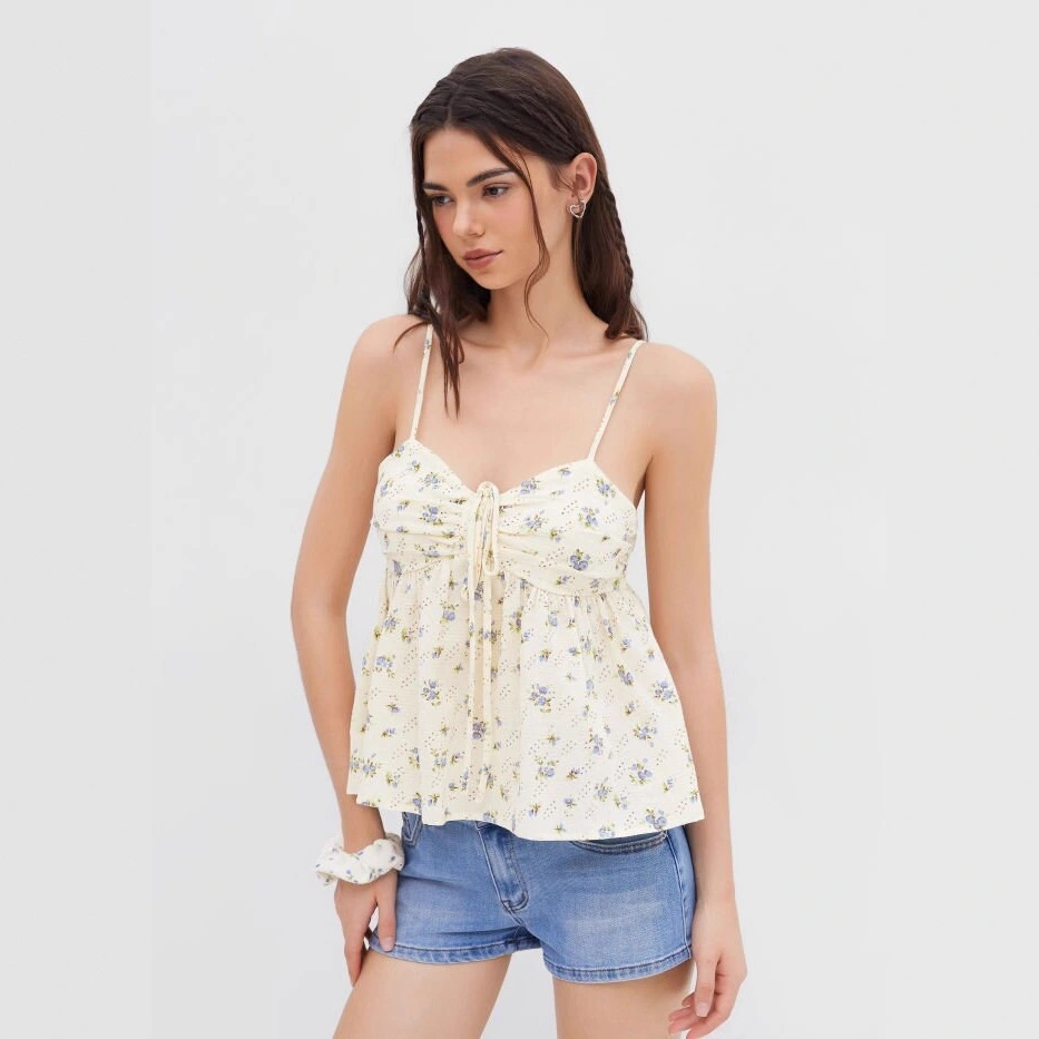 Fresh-style Top Floral-print Camisole Sweet And Versatile Spaghetti Strap