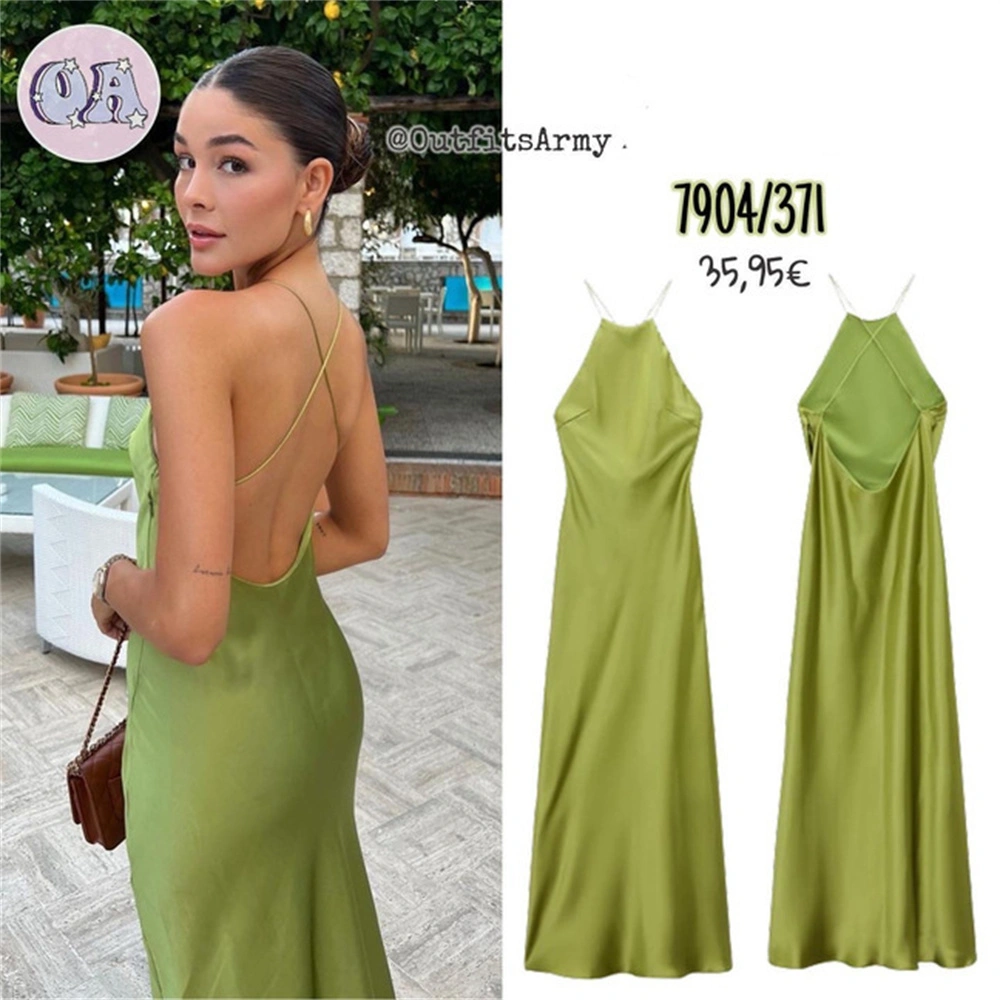 European And American Style Sling Silk Satin Texture Dress