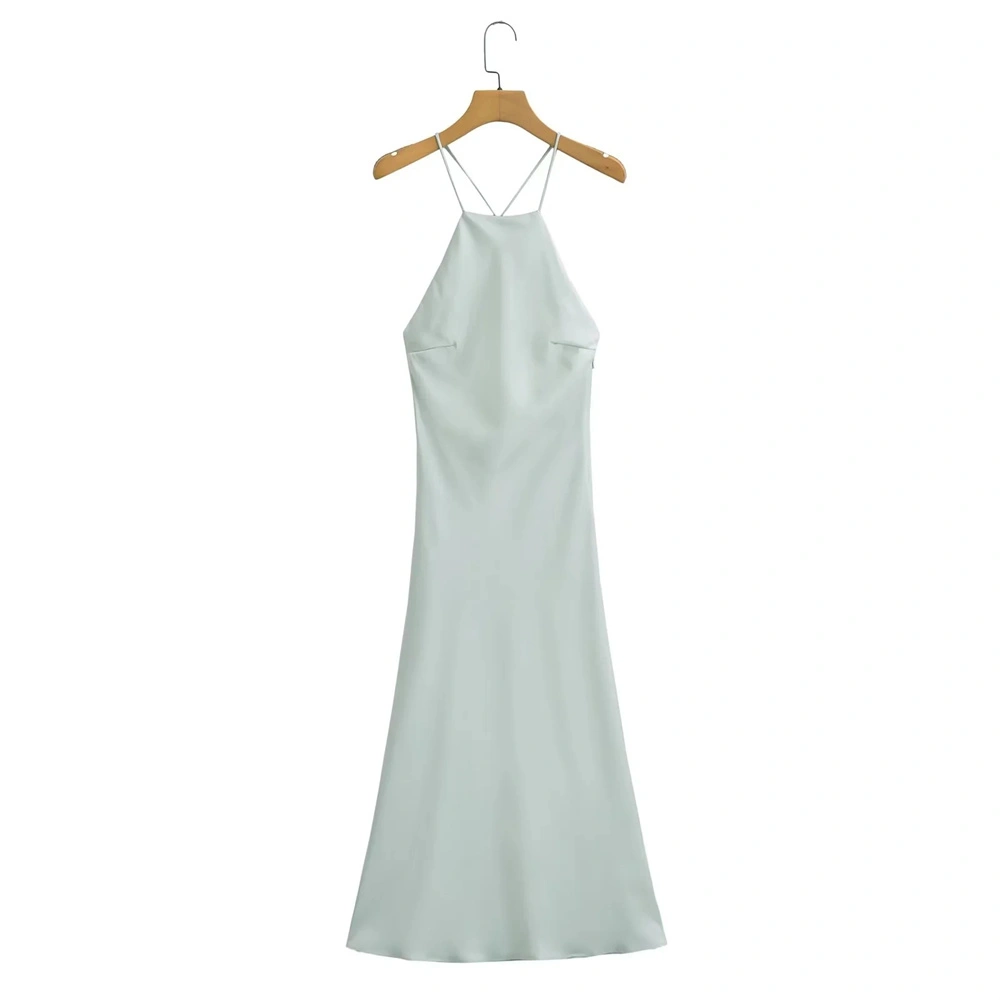 European And American Style Sling Silk Satin Texture Dress