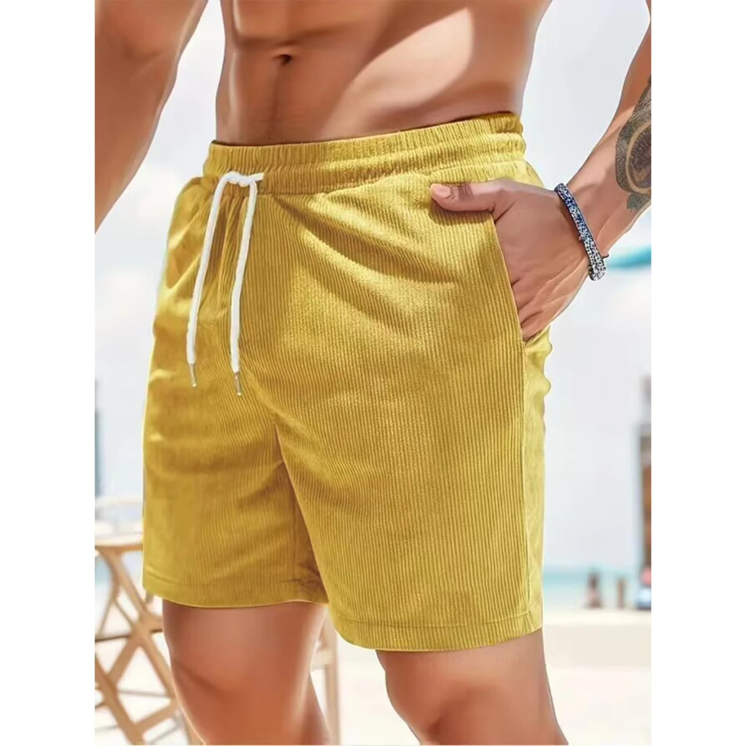 Pure Color Tied Sports Pants Corduroy Simple