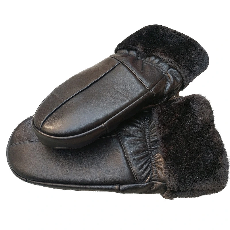 Fleece-lined Thickened Cold-resistant Windproof Sheepskin Mittens For Cycling