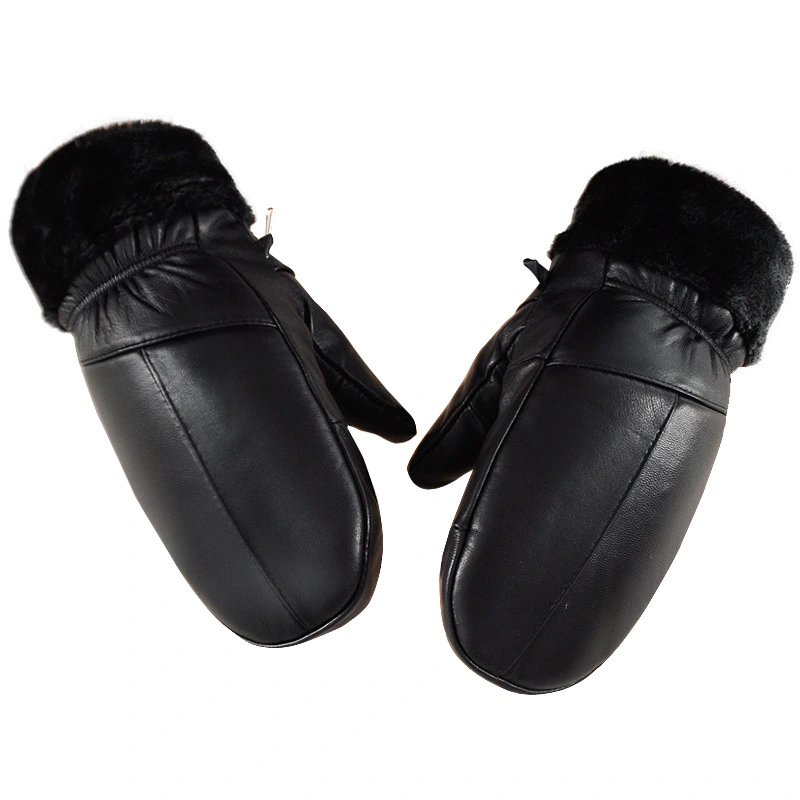Fleece-lined Thickened Cold-resistant Windproof Sheepskin Mittens For Cycling
