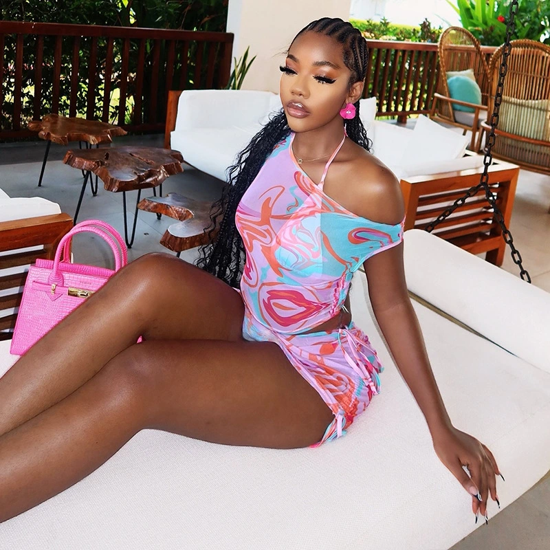 Womens Color-Block Summer Printed Vacation Travel Dress