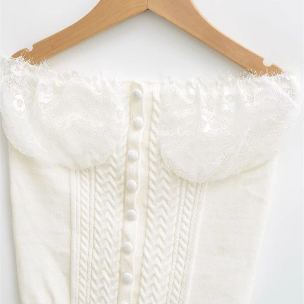 Women's Lace-Patchwork Cabled Knit Tube Top