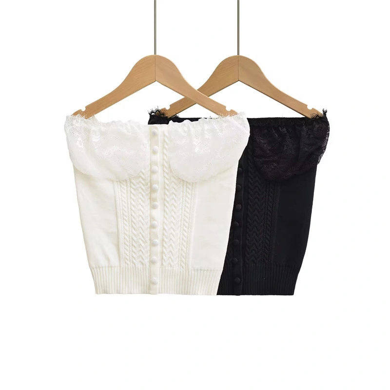 Women's Lace-Patchwork Cabled Knit Tube Top