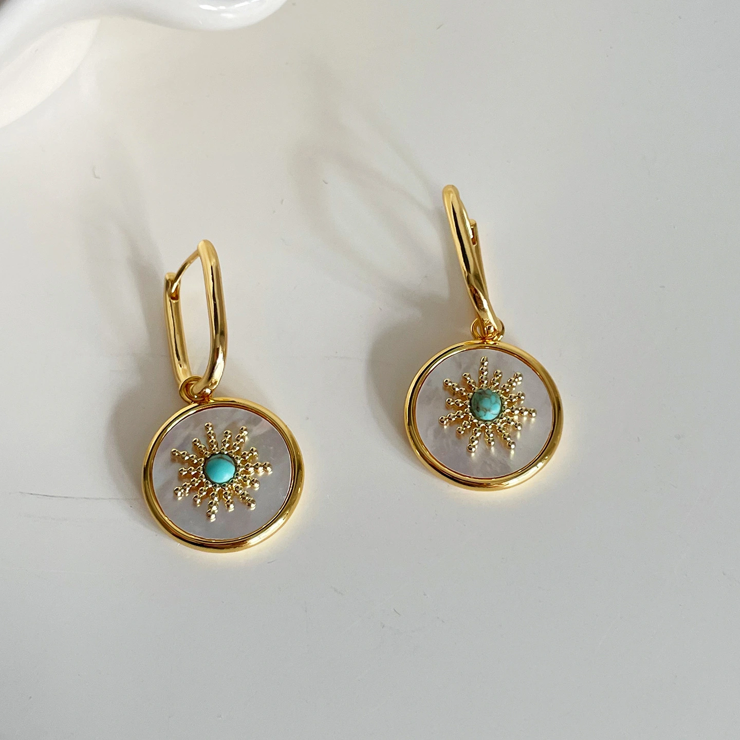 Turquoise French-style Round Delicate Earrings