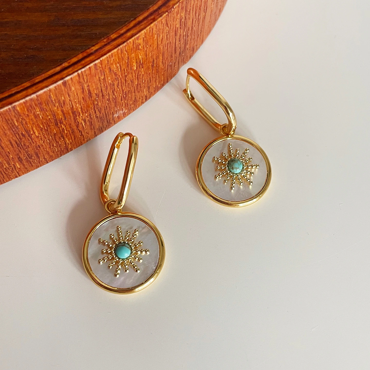 Turquoise French-style Round Delicate Earrings
