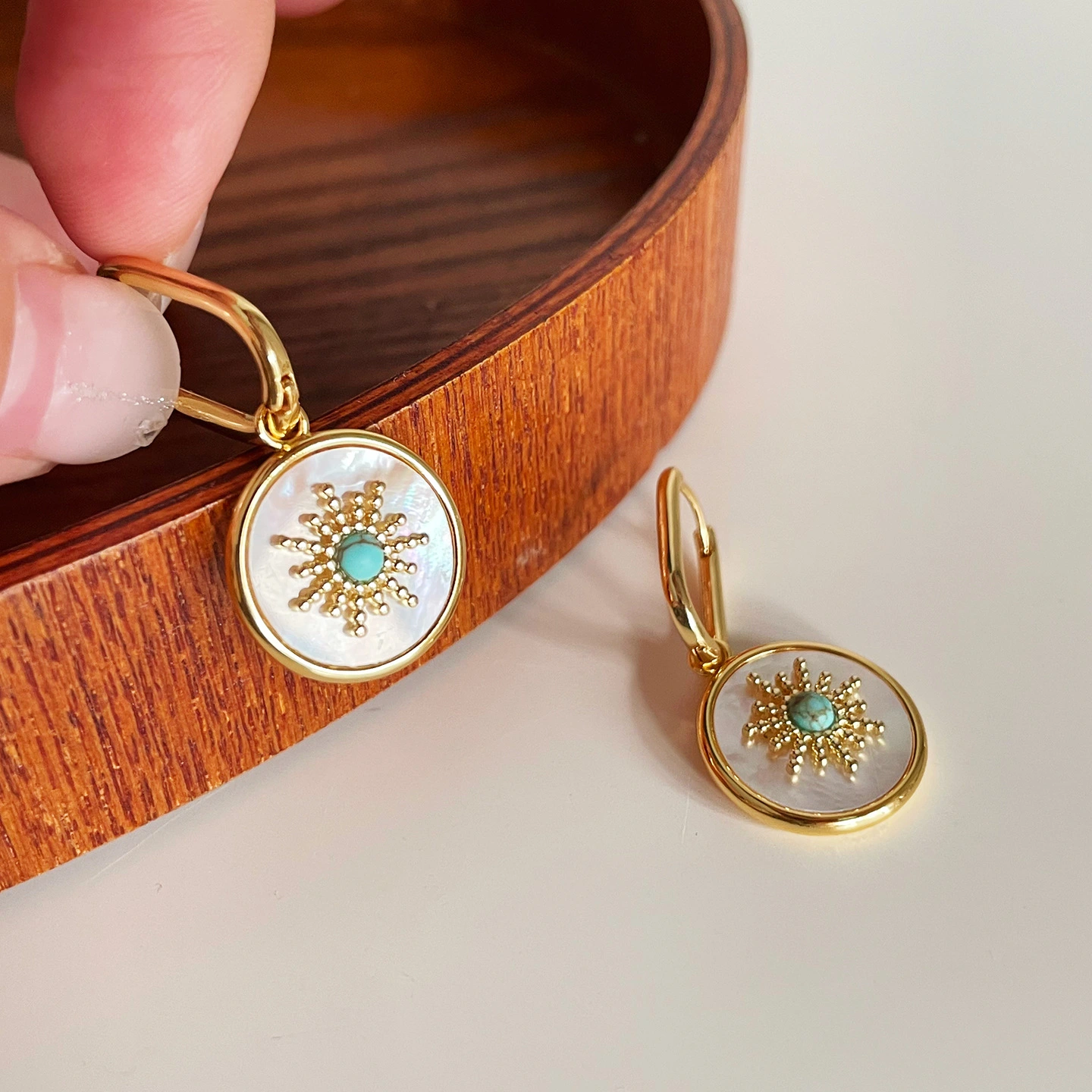 Turquoise French-style Round Delicate Earrings