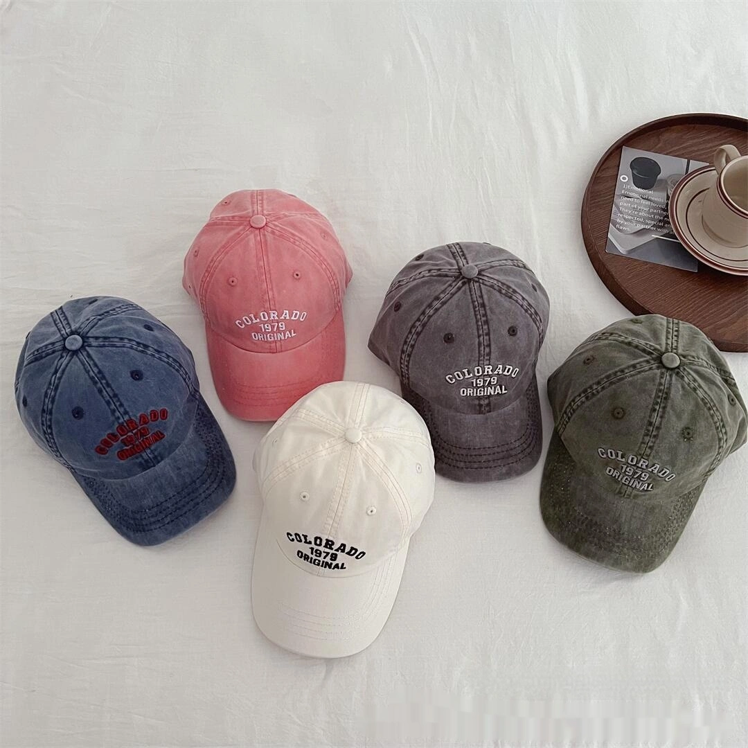 Vintage Distressed Baseball Cap With Embroidered Letters For Kids
