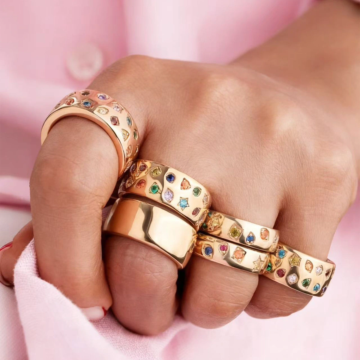 Retro Dopamine Colorful Ring 6-Piece Set