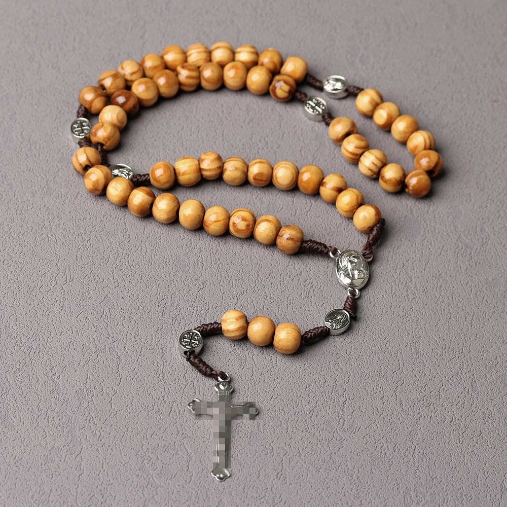 Natural Wood Beads Handmade Cross Pendant