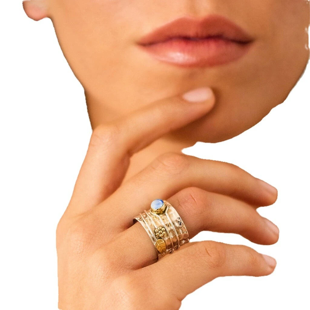 Moonstone Double-Color Plated Ring For Men And Women