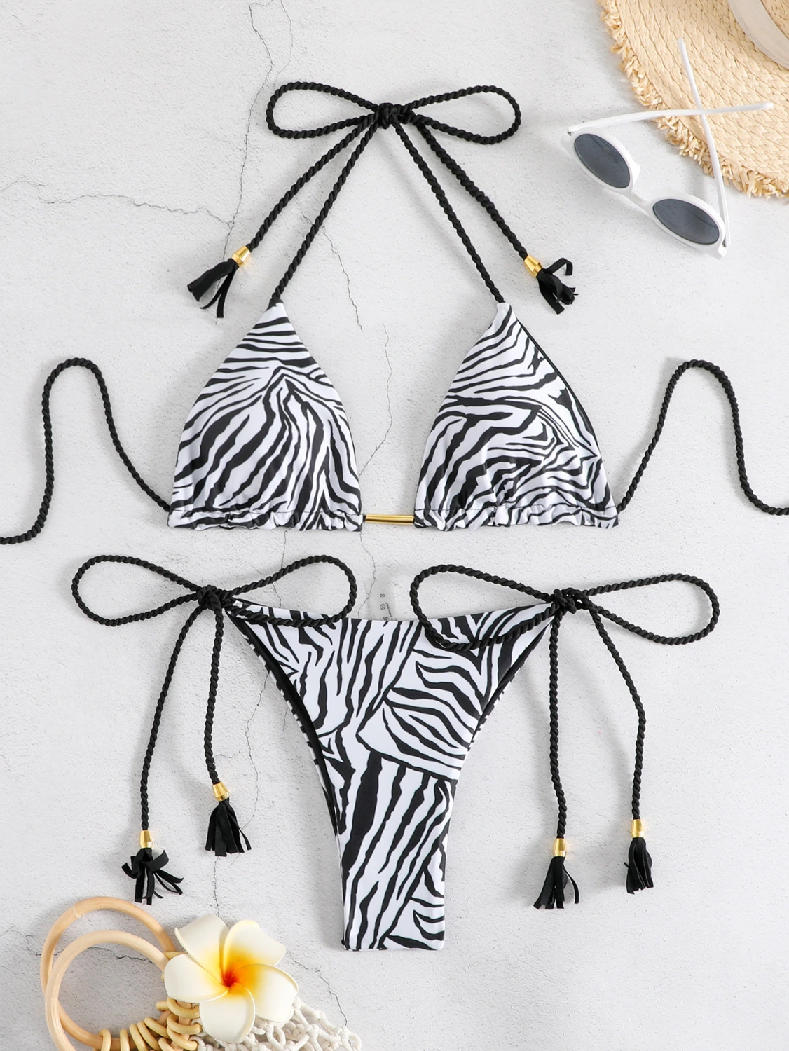Women's Casual Printed Strappy Tassel Two-Piece Swimsuit