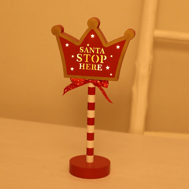 Christmas Retro Lamp Stop Here Street Sign N Orth Pole Sign Led Light Santa Wooden Desktop Decorations Xmas Decor New Year Party