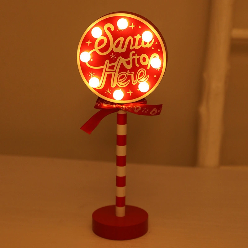 Christmas Retro Lamp Stop Here Street Sign N Orth Pole Sign Led Light Santa Wooden Desktop Decorations Xmas Decor New Year Party